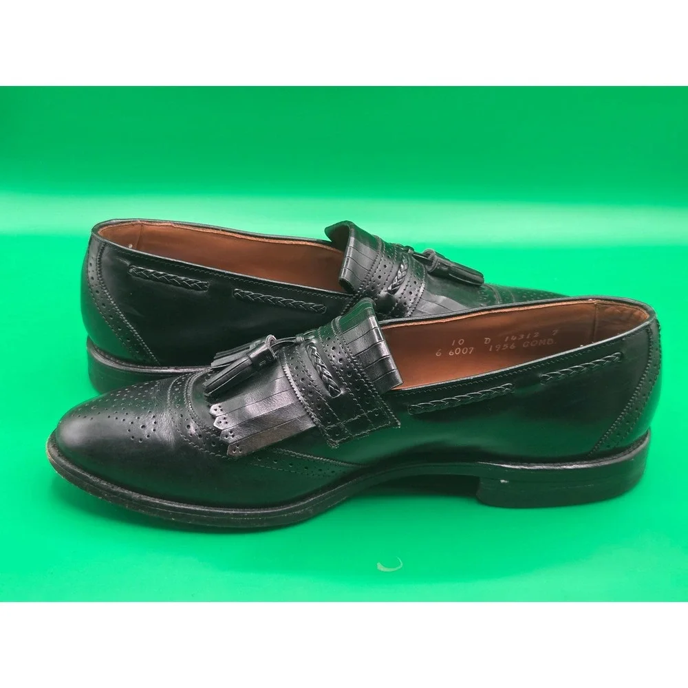 Allen Edmonds Bradenton Mens 10 D Black Leather Kiltie Tassel Wingtip Loafers